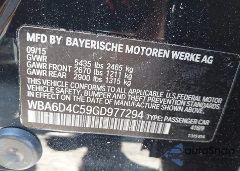 2016 BMW 650I Gran Coupe from USA, damaged, VIN WBA6D4C59GD977294